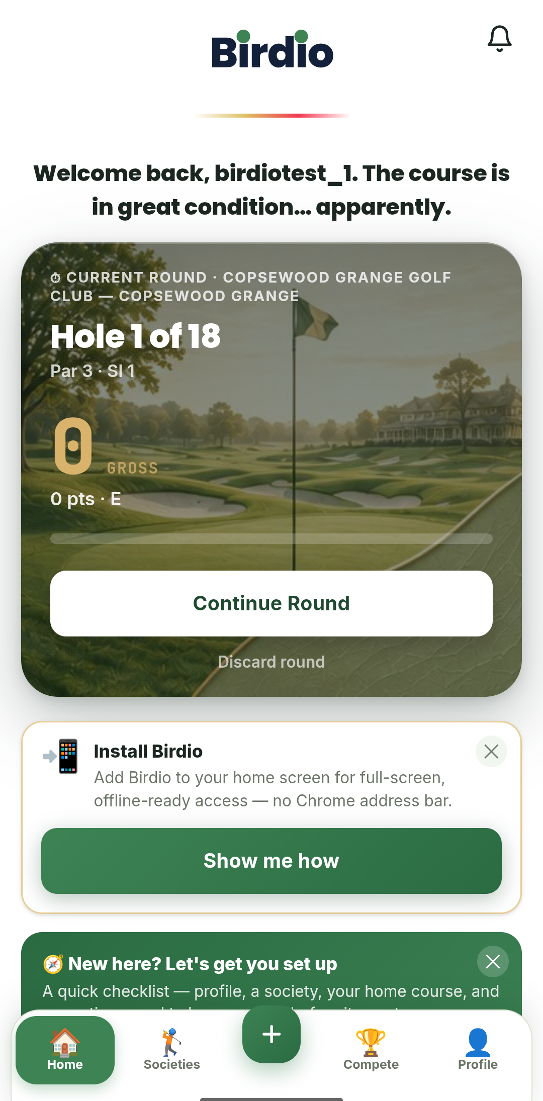 Birdiogolf current round screen