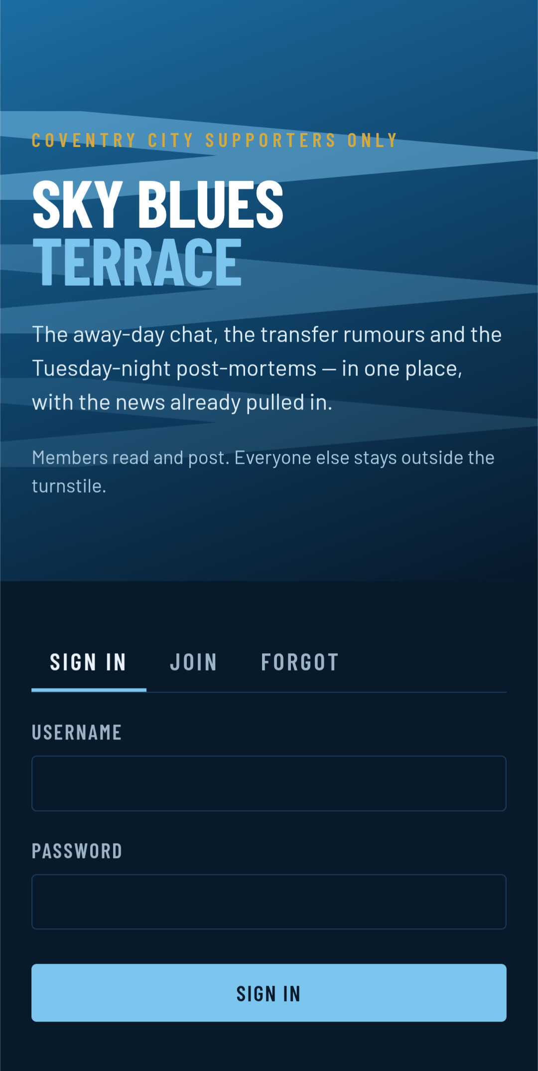 Sky Blues Terrace sign-in screen